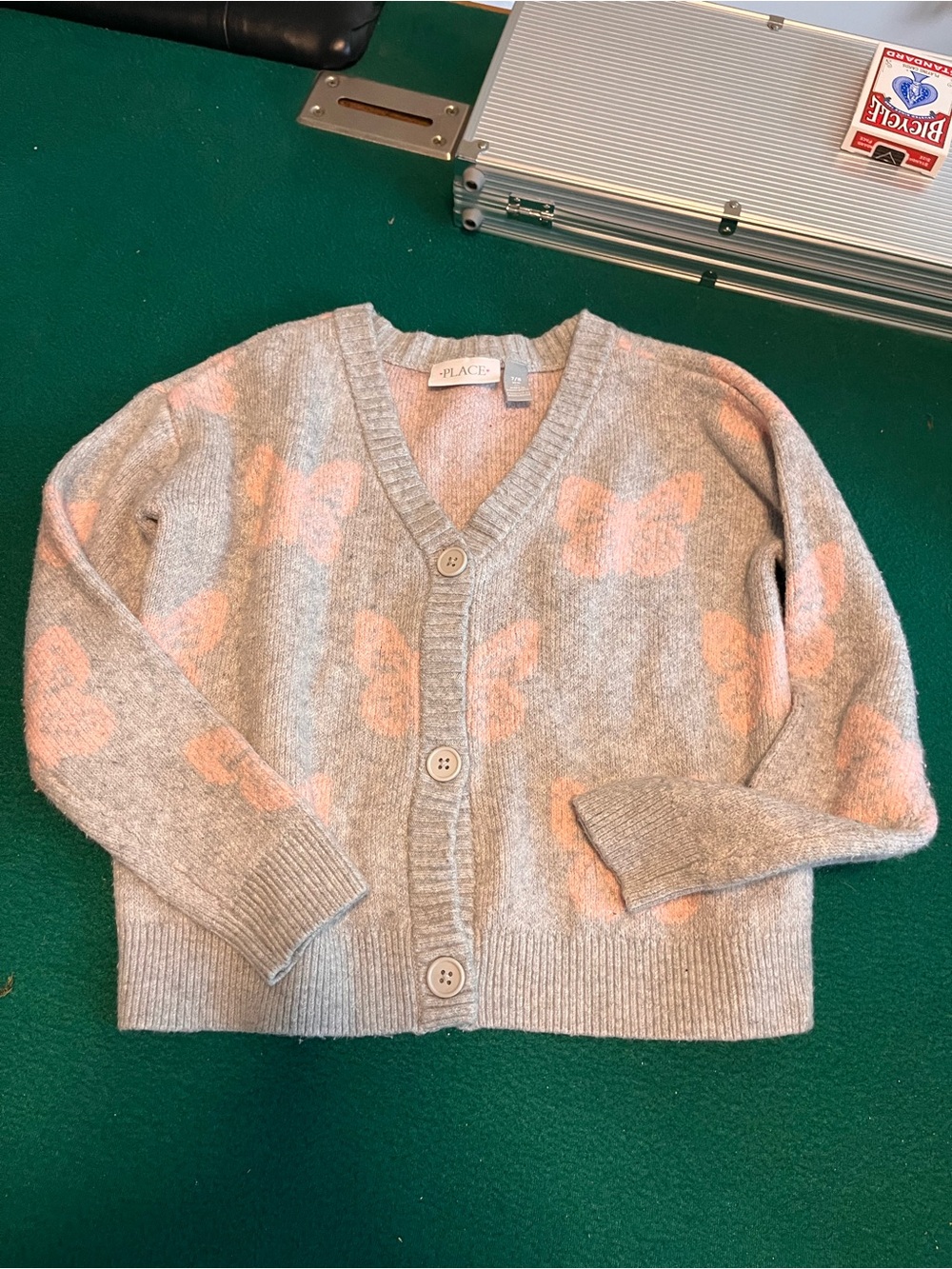 Kids Place Heather Gray Cardigan with Pink Butterfly Motif